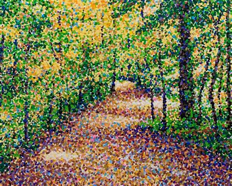 Original Acrylic Pointillist Landscape Painting Autumn Trail Etsyde