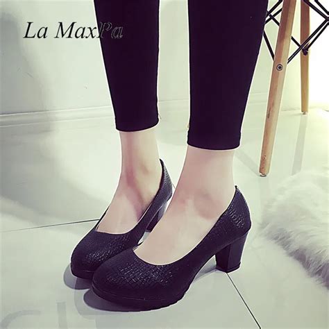 la maxpa size 35 40 slip on thick heel high heels square women party wedding shoes fashion white