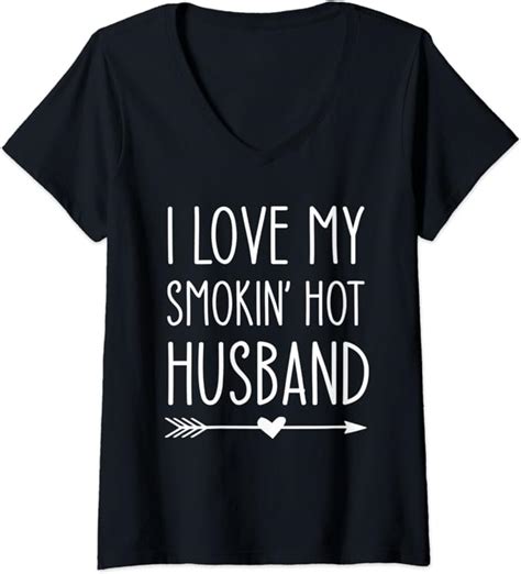 womens i love my smokin hot husband v neck t shirt clothing