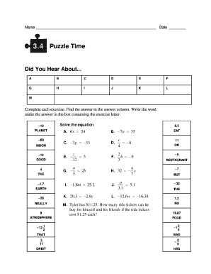 Write the letter of each answer in the box containing the exercise number. 3 4 Puzzle Time Answers - Fill Online, Printable, Fillable ...