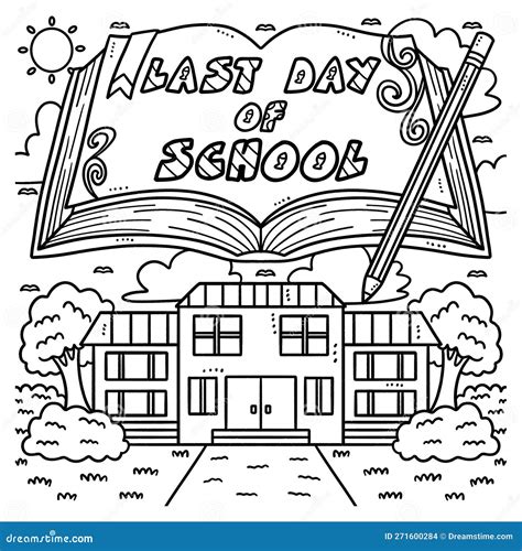 Last Day Of School Coloring Page For Kids Stock Vector Illustration