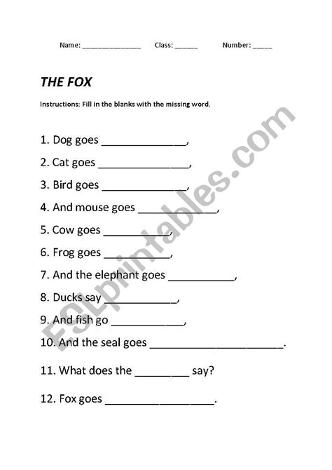 What Does The Fox Say Esl Worksheet By Iamlilbox