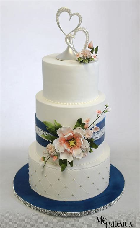 Navy And Coral Wedding Decorated Cake By Mé Gâteaux Cakesdecor