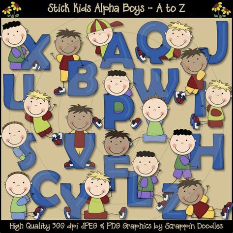 Stick Kids Alpha Boys A To Z Alphabet For Kids Clip Art Kids