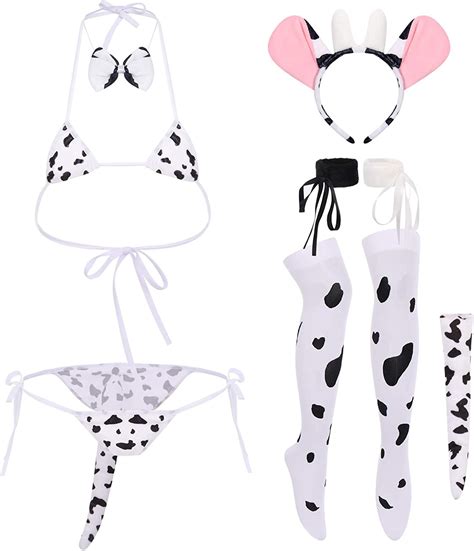 Women’s Sexy Milk Cow Lingerie Set Kawaii Anime Maid Cosplay Costume Mini Bikini Dalmatian