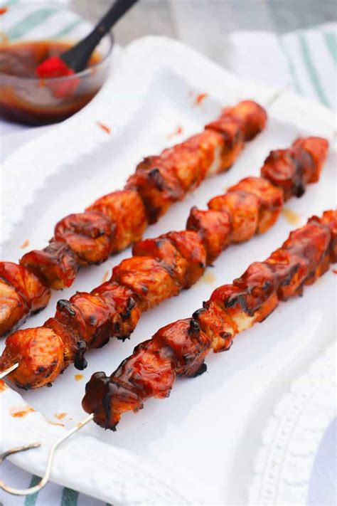 Bake the chicken in the oven at 450 degrees f for 25 to 30 minutes, turning them once halfway through. Grilled BBQ Chicken Kabobs • The Diary of a Real Housewife