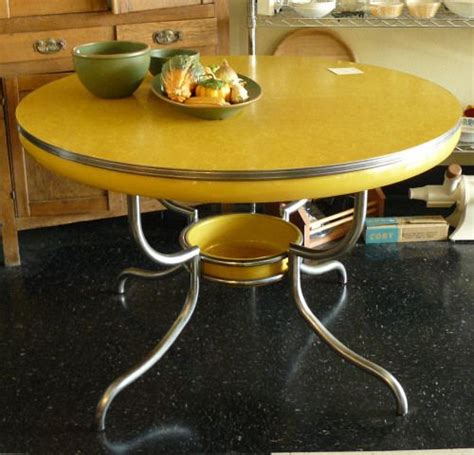 Yellow 1950s Round Formica Kitchen Table With Storage Tray Underneath