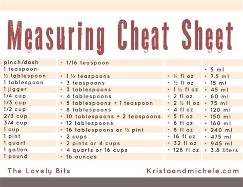 Measuring Cheat Sheet Free Printable For The Home Pinterest