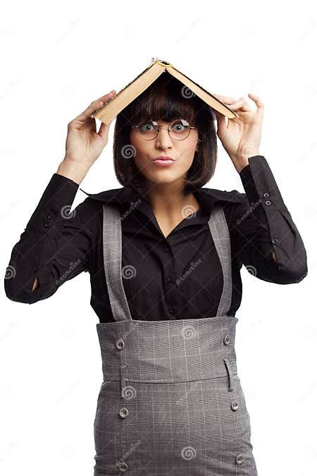 Funny Brunette Schoolgirl Hiding Under The Roof Stock Image Image Of