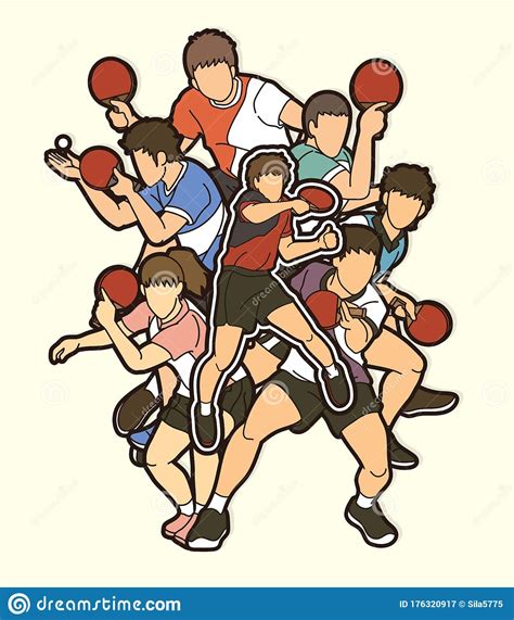 Ping Pong Table Tennis Players Action Cartoon Sport