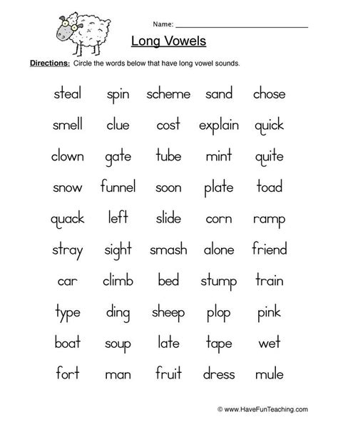 Long Vowel Sounds Worksheets 3rd Grade