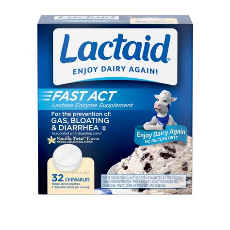 Lactaid Fast Act Lactose Relief Chewables Vanilla 32 Packs Of 1 Ct