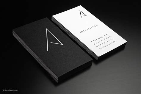 While the front of this modern business card is showing your name and job title, the back includes all your contact information, such as address, telephone numbers, email address. Minimalist modern black and white business card - Anti matter | RockDesi… | Cartão de visita ...