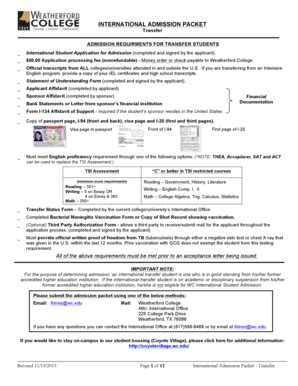 Fillable Online Wc Transfer International Admission Packet