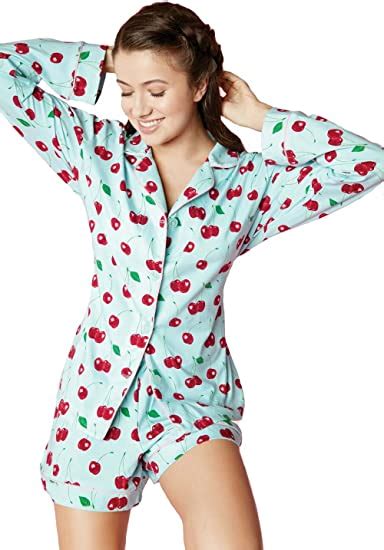 Bedhead Pajamas Cherry Hearts Stretch Ls Shorty Pj Set 1177 Sl7 7038