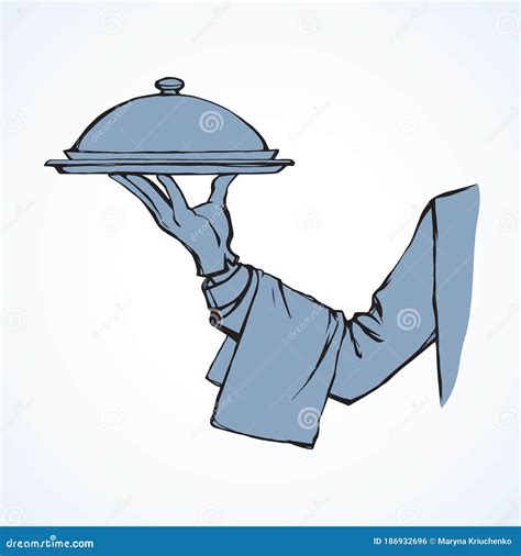 Hand Of Waiter With Dish Vector Drawing Stock Vector Illustration Of