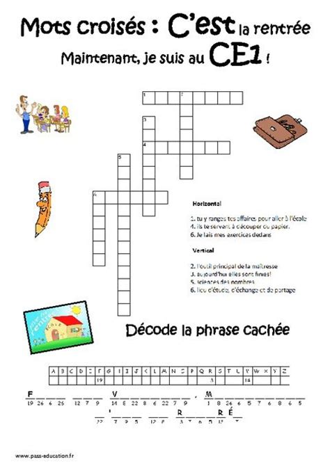Mots fléchés ce1 à imprimer. Mots croisés de la rentrée - CE1 - Jeux éducatifs - Cycle ...