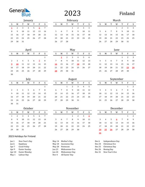 2023 Finland Calendar With Holidays