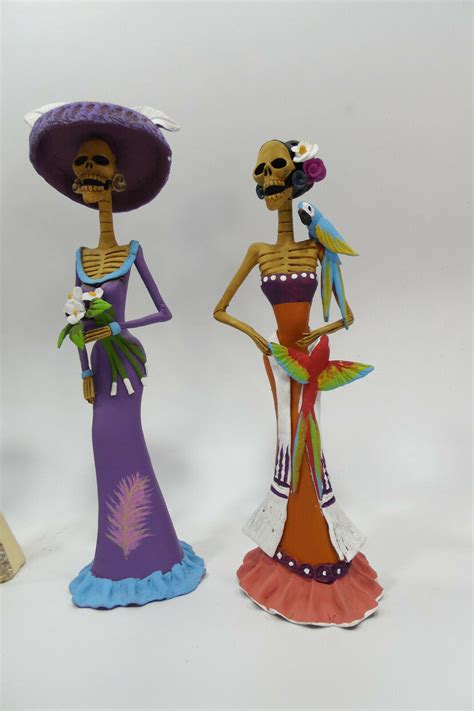 4 Catrina Set Handmade Clay Sculpture Figurines Lot Mexican Etsy