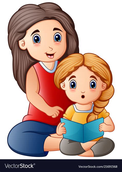 Young Mother Reading Book To Her Daughter Vector Image
