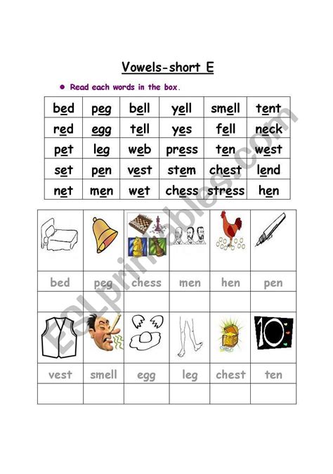 Sentences With Short Vowel E Words Printable Worksheet Ten Worksheets