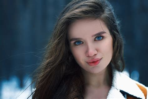 Girl Woman Face Model Brunette Blue Eyes Wallpaper