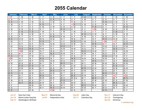 2055 Calendar Horizontal One Page