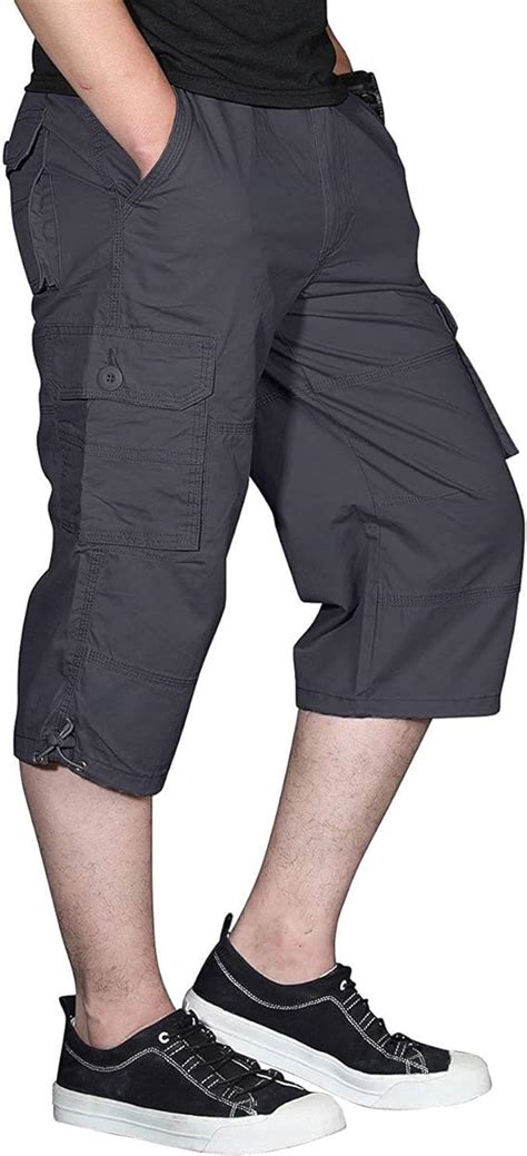 ivnfout men s long shorts elastic cargo shorts below knee capri pants loose fit with 6 pockets 3