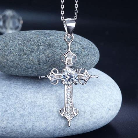 Gothic Cross Pendant Necklace 925 Sterling Silver Silver Sterling
