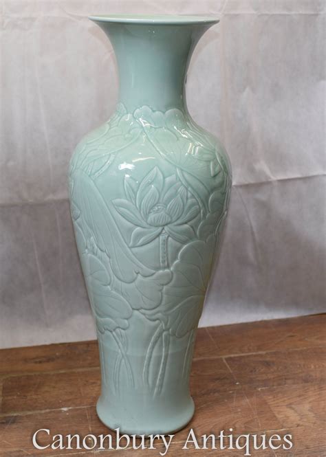 Pair Chinese Celadon Porcelain Vases 3ft 40 Cm