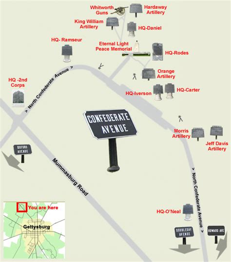 Tour Map For North Confederate Avenue At Gettysburg