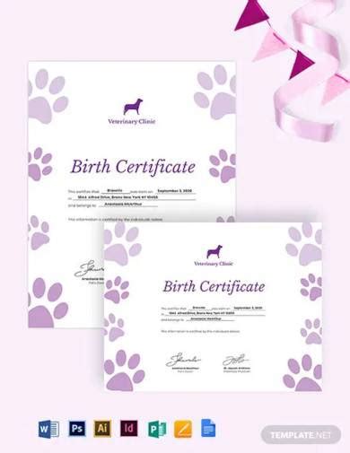 Free Printable Pet Birth Certificate Templates