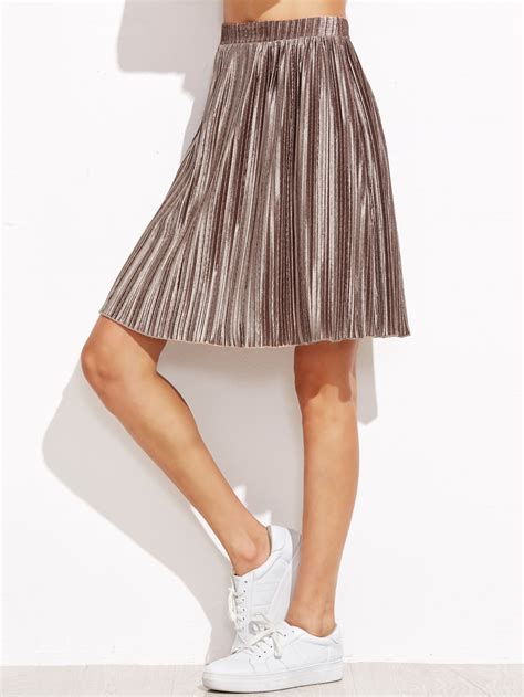 Metallic Brown Pleated Skirt Sheinsheinside