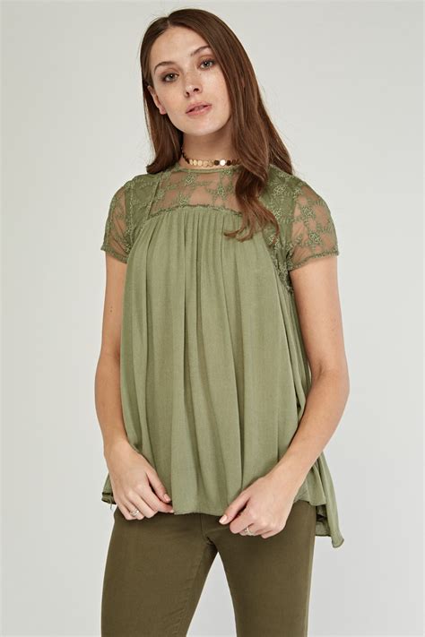 Embroidered Mesh Smock Top Just 3