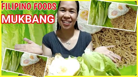 Filipino Foods Mukbang Pancit Canton Eggs And Lettuce Asmr Daliafulo Youtube