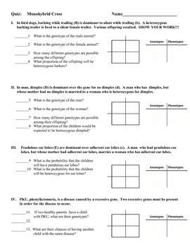 Monohybrid cross problem set university of arizona. Monohybrid Quiz or Homework (One-Factor Genetics Problems) | Biology lessons, Science lessons ...