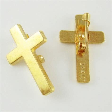 Cross Pin Badge Small Golden Lapel Pin Religious Christian Etsy