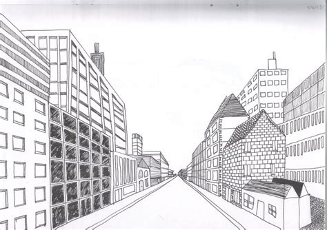 Cityscape Using One Point Perspective Perspective Drawing