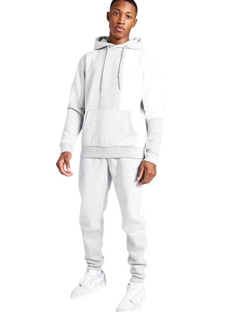 Official Colourblock Hooded Tracksuit Grey Boohooman