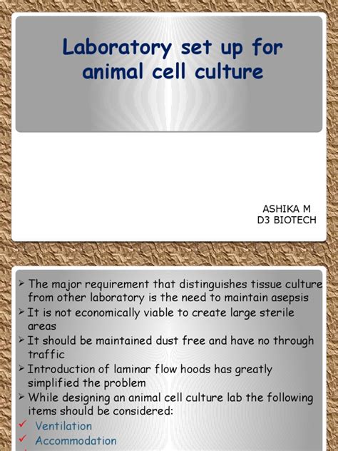Animal cell culture concept and application sheelendra m. Laboratory Set Up for Animal Cell Culture | Cell Culture ...