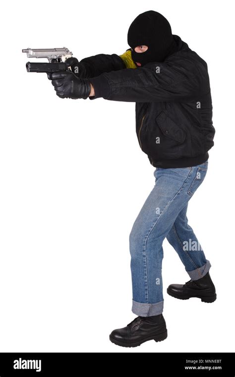 Robber With Handgun Isolated On White Background Stock Photo Alamy