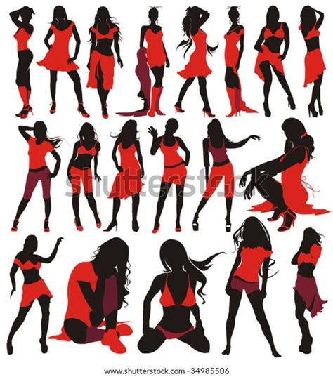 Sexy Girls Group Elegance Silhouettes Set Stock Vector Royalty Free