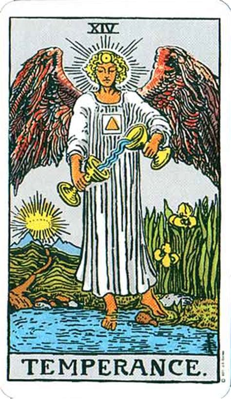 Classically female, the woman or angel on the temperance card is mixing up a blend of subtle energies for the evolution of the personality. The Temperance - Tarot Card XIV - Ruled by Sagittarius