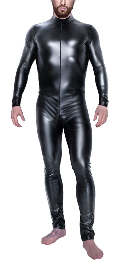 Buy Maeau Faux Leather Bodysuit Men Shiny Catsuit One Piece Front Zipper Leotard Playsuit