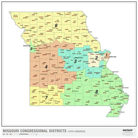 Missouri 2024 Congressional Districts Wall Map By Mapshop The Map Shop