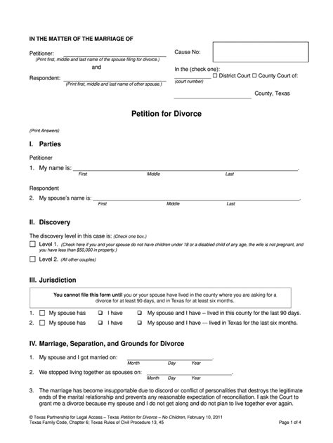 Texas Divorce Forms With Property