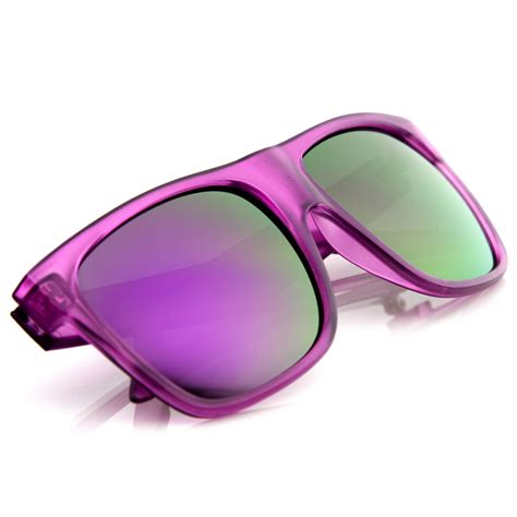 Retro Fashion Frosted Color Horn Rimmed Style Sunglasses W Color Mirror Lens