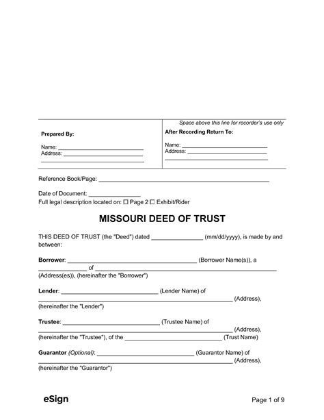 Free Missouri Deed Of Trust Form Pdf Word