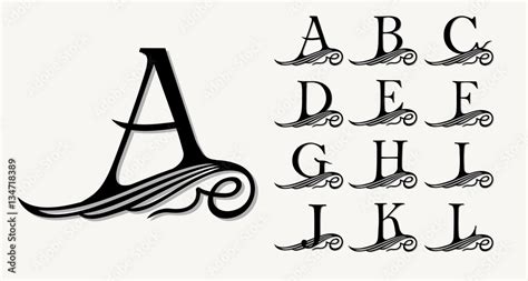 Vintage Set 1 Calligraphic Capital Letters With Curls For Monograms