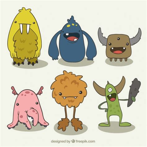 Pack Of Hand Drawn Funny Monsters Vector Free Download